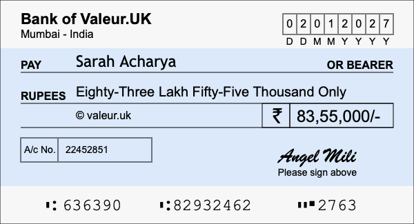 How to write a cheque for 83.55 lakh rupees