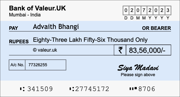 How to write a cheque for 83.56 lakh rupees