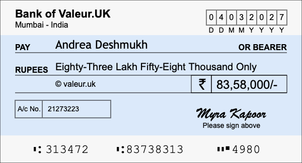How to write a cheque for 83.58 lakh rupees