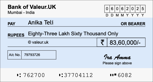 How to write a cheque for 83.6 lakh rupees