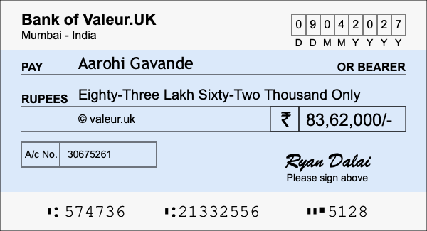 How to write a cheque for 83.62 lakh rupees