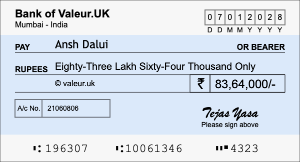 How to write a cheque for 83.64 lakh rupees How to write a cheque for 83.64 lakh rupees