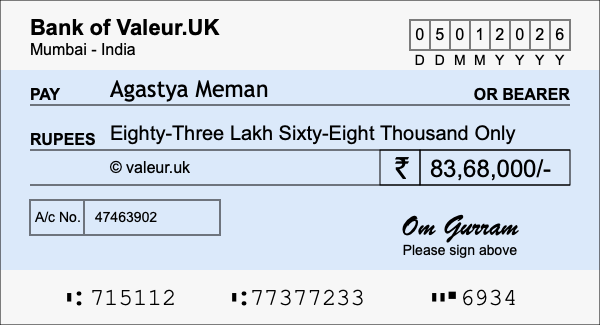 How to write a cheque for 83.68 lakh rupees