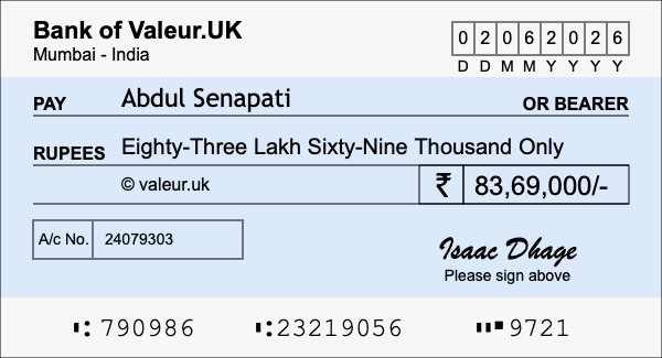 How to write a cheque for 83.69 lakh rupees