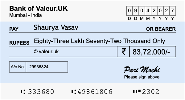 How to write a cheque for 83.72 lakh rupees