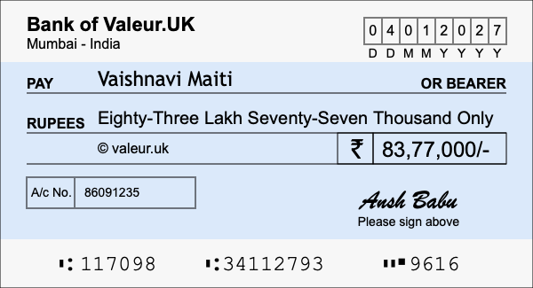 How to write a cheque for 83.77 lakh rupees