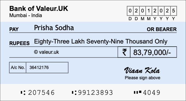 How to write a cheque for 83.79 lakh rupees