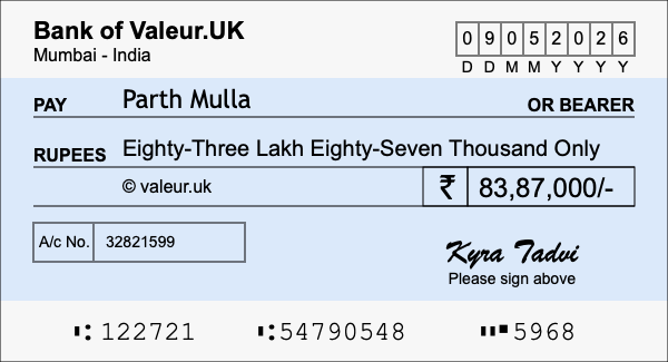 How to write a cheque for 83.87 lakh rupees