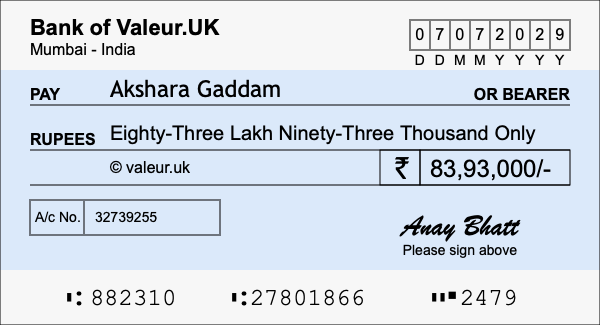 How to write a cheque for 83.93 lakh rupees