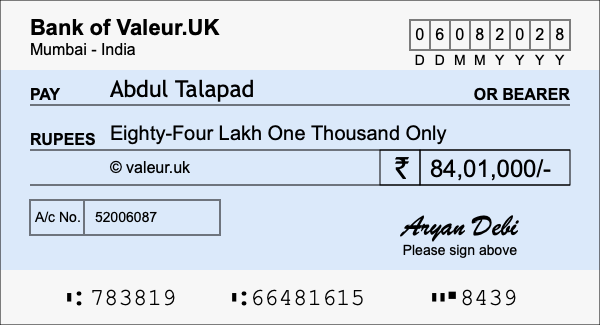 How to write a cheque for 84.01 lakh rupees How to write a cheque for 84.01 lakh rupees