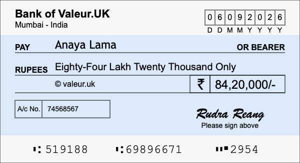 How to write a cheque for 84.2 lakh rupees How to write a cheque for 84.2 lakh rupees