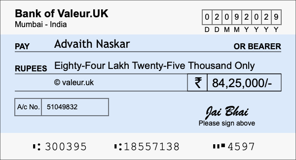 How to write a cheque for 84.25 lakh rupees