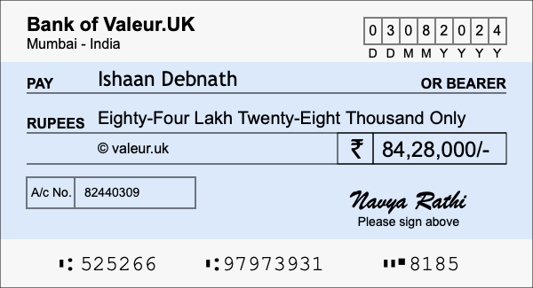 How to write a cheque for 84.28 lakh rupees