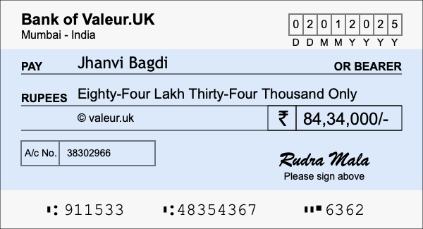 How to write a cheque for 84.34 lakh rupees