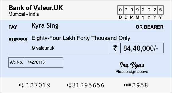 How to write a cheque for 84.4 lakh rupees