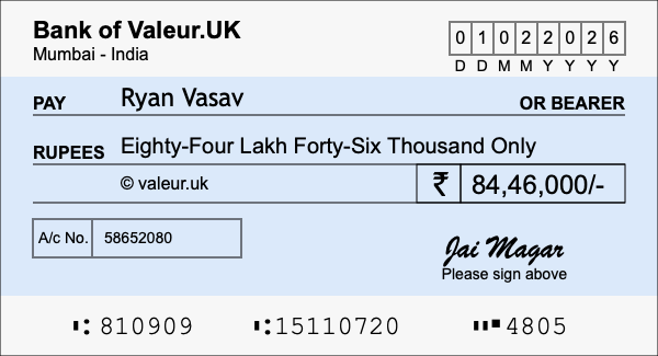 How to write a cheque for 84.46 lakh rupees