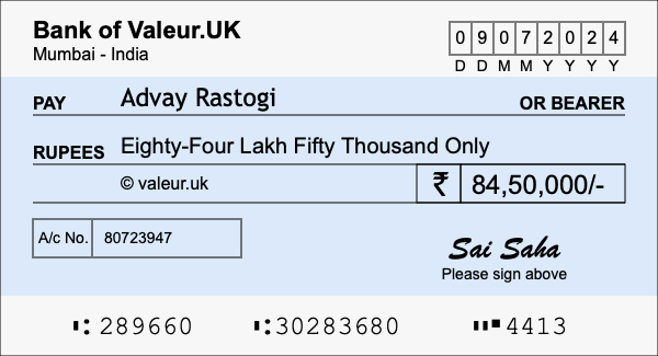 How to write a cheque for 84.5 lakh rupees