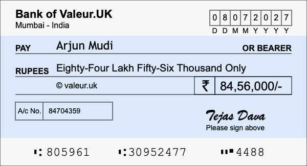 How to write a cheque for 84.56 lakh rupees