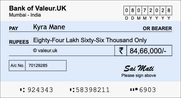 How to write a cheque for 84.66 lakh rupees
