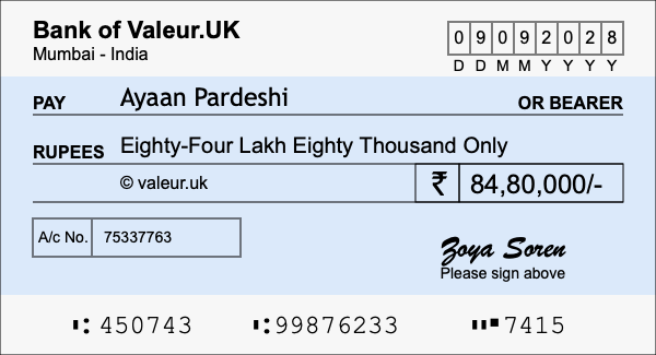 How to write a cheque for 84.8 lakh rupees How to write a cheque for 84.8 lakh rupees
