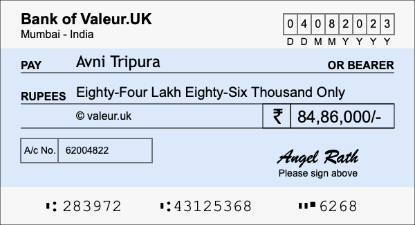 How to write a cheque for 84.86 lakh rupees