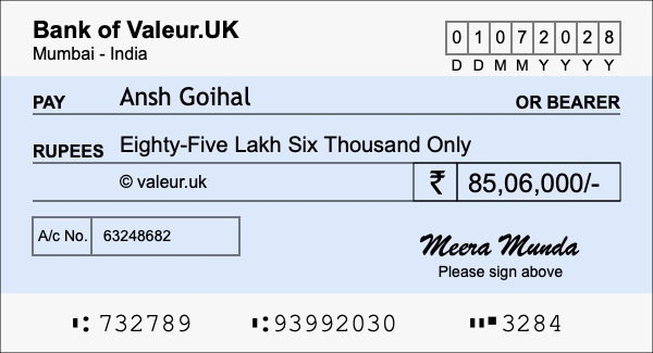 How to write a cheque for 85.06 lakh rupees How to write a cheque for 85.06 lakh rupees