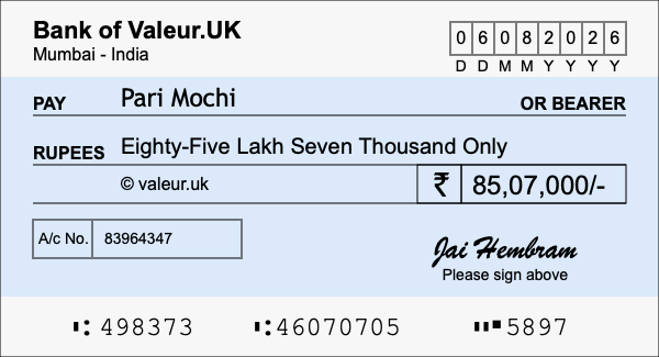 How to write a cheque for 85.07 lakh rupees How to write a cheque for 85.07 lakh rupees