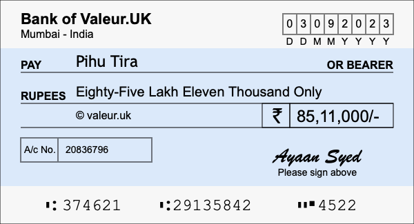 How to write a cheque for 85.11 lakh rupees How to write a cheque for 85.11 lakh rupees