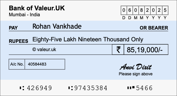 How to write a cheque for 85.19 lakh rupees How to write a cheque for 85.19 lakh rupees
