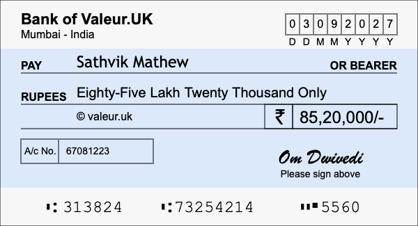 How to write a cheque for 85.2 lakh rupees How to write a cheque for 85.2 lakh rupees