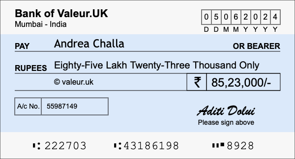 How to write a cheque for 85.23 lakh rupees How to write a cheque for 85.23 lakh rupees
