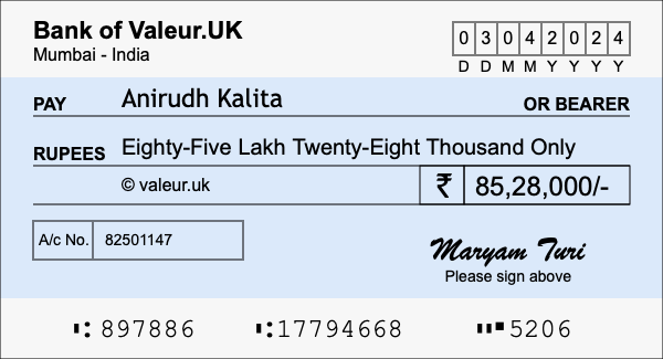 How to write a cheque for 85.28 lakh rupees