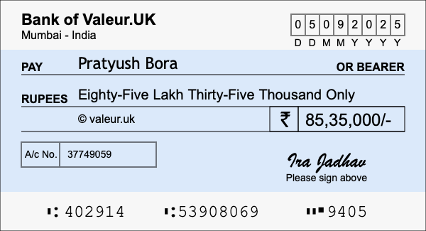 How to write a cheque for 85.35 lakh rupees How to write a cheque for 85.35 lakh rupees