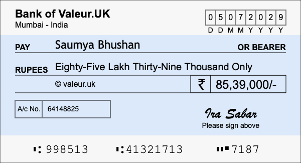 How to write a cheque for 85.39 lakh rupees How to write a cheque for 85.39 lakh rupees