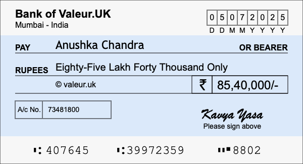 How to write a cheque for 85.4 lakh rupees How to write a cheque for 85.4 lakh rupees