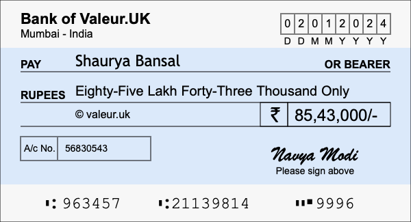 How to write a cheque for 85.43 lakh rupees How to write a cheque for 85.43 lakh rupees