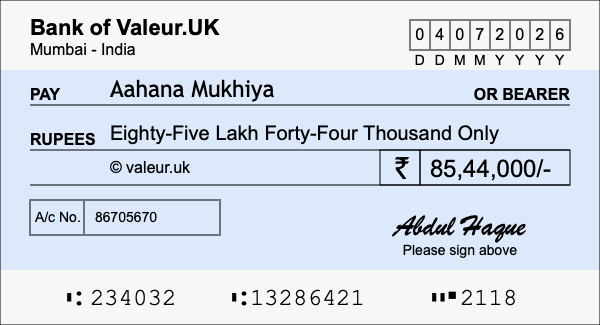 How to write a cheque for 85.44 lakh rupees