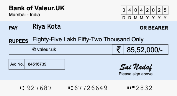 How to write a cheque for 85.52 lakh rupees How to write a cheque for 85.52 lakh rupees