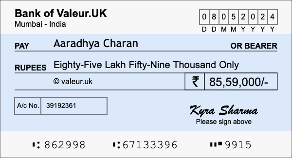 How to write a cheque for 85.59 lakh rupees How to write a cheque for 85.59 lakh rupees