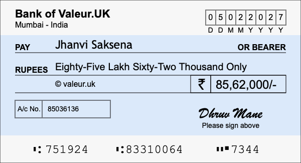 How to write a cheque for 85.62 lakh rupees