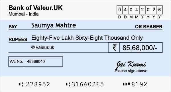 How to write a cheque for 85.68 lakh rupees How to write a cheque for 85.68 lakh rupees