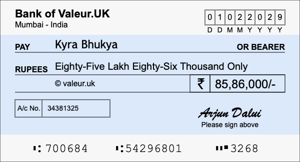 How to write a cheque for 85.86 lakh rupees