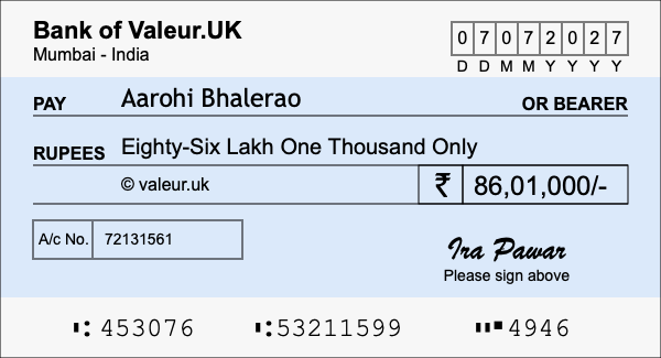 How to write a cheque for 86.01 lakh rupees