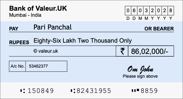 How to write a cheque for 86.02 lakh rupees