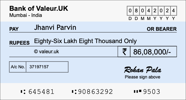 How to write a cheque for 86.08 lakh rupees