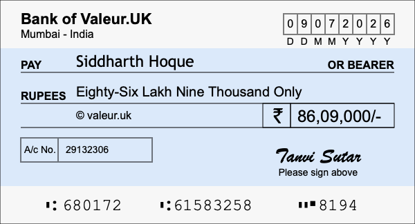 How to write a cheque for 86.09 lakh rupees