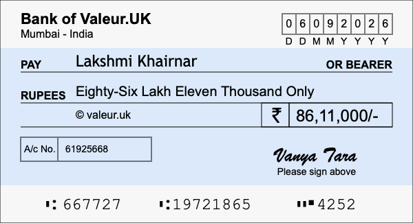 How to write a cheque for 86.11 lakh rupees