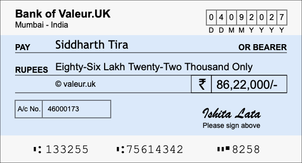 How to write a cheque for 86.22 lakh rupees How to write a cheque for 86.22 lakh rupees