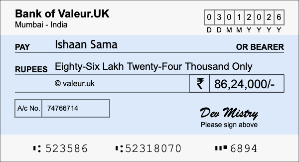 How to write a cheque for 86.24 lakh rupees How to write a cheque for 86.24 lakh rupees