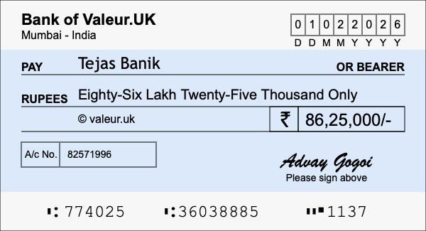 How to write a cheque for 86.25 lakh rupees How to write a cheque for 86.25 lakh rupees